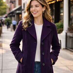 L.L. Bean Women's Classic Dark Purple Lambswool Polo Peacoat | 3/4-Length Sz 10